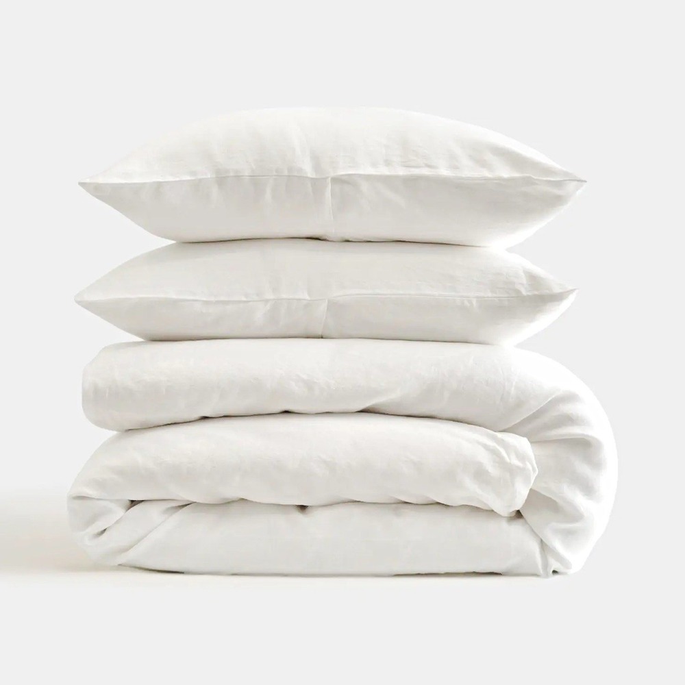 Quince 100% European Linen Duvet Cover Set King/Cal King With 2 Shams in White